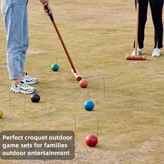 Ensemble de croquet de luxe pour 6 joueurs de 89.9 cm, style rétro Annatto avec maillets en bois, piquets pour adultes/adolescents/famille, parfait pour pelouse/jeu dans le jardin/parc 35''