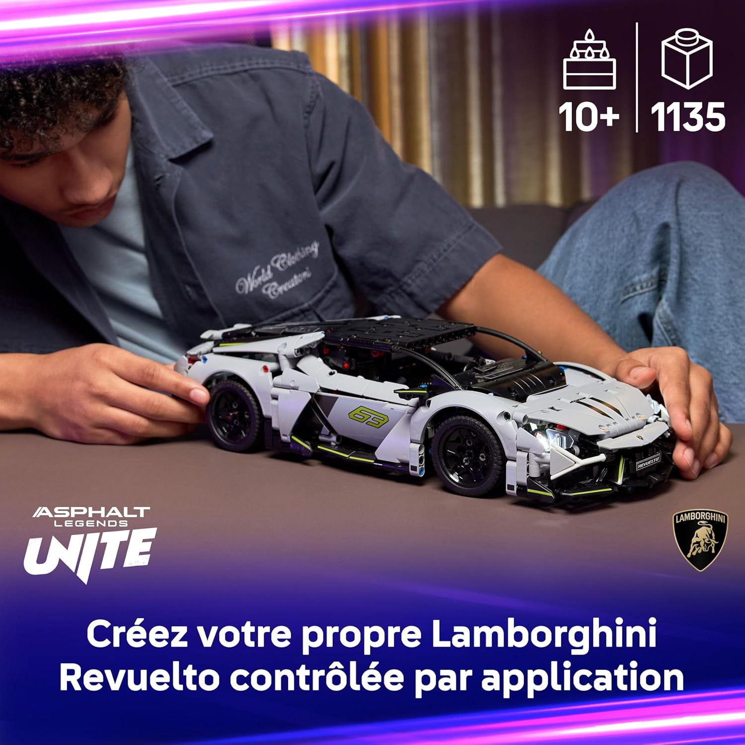 Technic Supercar Lamborghini Revuelto - Jouet de Construction - Voiture Télécommandée - Maquette avec Phares, Direction & Batterie Rechargeable - Cadeau pour Garçon dès 10 Ans 42214