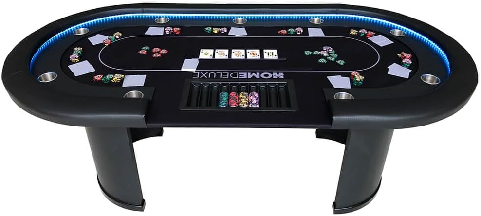 Home Deluxe - Table de Poker Full House - avec éclairage LED et Porte-Boissons, pour jusqu'à 9 Personnes, Dimensions : 215 x 106 x 78 cm, Plateau à jetons Inclus I Table de Jeu Table de Poker