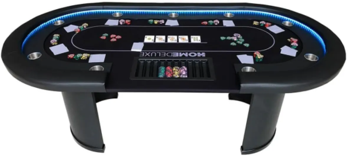 Home Deluxe - Table de Poker Full House - avec éclairage LED et Porte-Boissons, pour jusqu'à 9 Personnes, Dimensions : 215 x 106 x 78 cm, Plateau à jetons Inclus I Table de Jeu Table de Poker