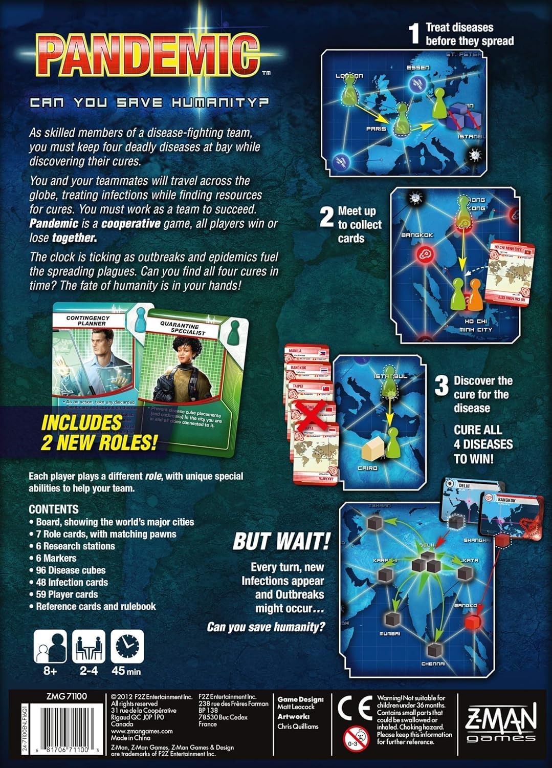 Z-Man Games , Pandemic , Board Game , Ages 8+ , 2-4 Players , 45 Minutes Playing Time Base Game Pandémie : jeu de société