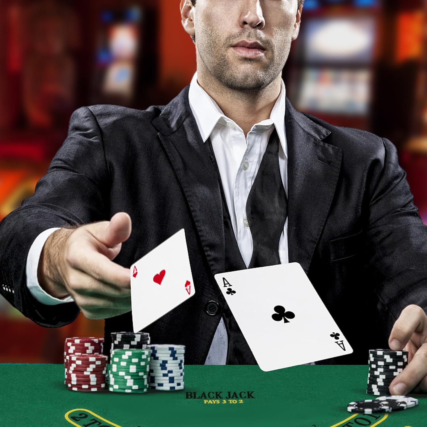 Mallette de Poker en Aluminium avec 300 Jetons & Mélangeur & Distributeur de Cartes, Coffret de Poker avec 2 Jeux de Cartes & 5 Dés et 3 Dealer pour Casino Fête Voyage Avec 300 Jetons & 2 Jeux de Cartes