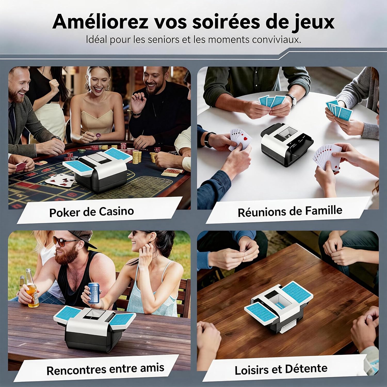 Mélangeur de Cartes Électrique 1-2 Jeux - Rechargeable 1200mAh - One Touch - Portable Poker et Jeux de Société M1