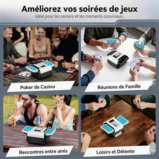 Mélangeur de Cartes Électrique 1-2 Jeux - Rechargeable 1200mAh - One Touch - Portable Poker et Jeux de Société M1
