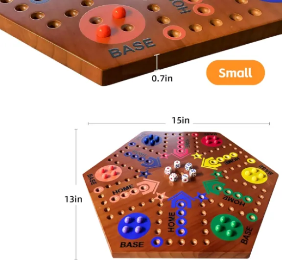 Jeu de société en bois, jeu de société original en marbre peint double face pour 2 à 6 joueurs avec 6 couleurs, 24 billes, 6 dés pour adultes et enfants (flamme de 38,1 cm) 15 INCH-Flame