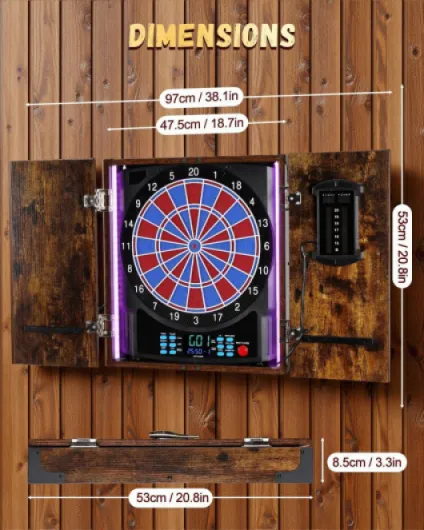 Jeu de Flechette Electronique, Coffret Décoratif pour Cible Flechette Electronique, Couleur Lumineuse Individuelle pour Chaque Joueur, Jeux de Flechettes Adulte Électronique Pratique Vintage