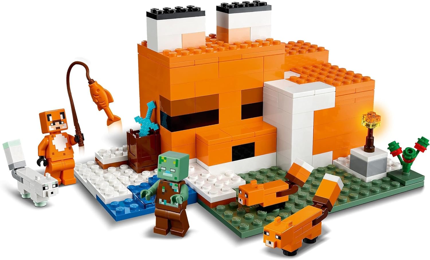 Minecraft Le Refuge Renard - Jouet Maison avec Figurines de Héros, Mob & Animaux - Décoration Gaming - Accessoires Dont Épée de Diamants - Cadeau pour Gamer, Garçon ou Fille dès 8 Ans 21178 Unique
