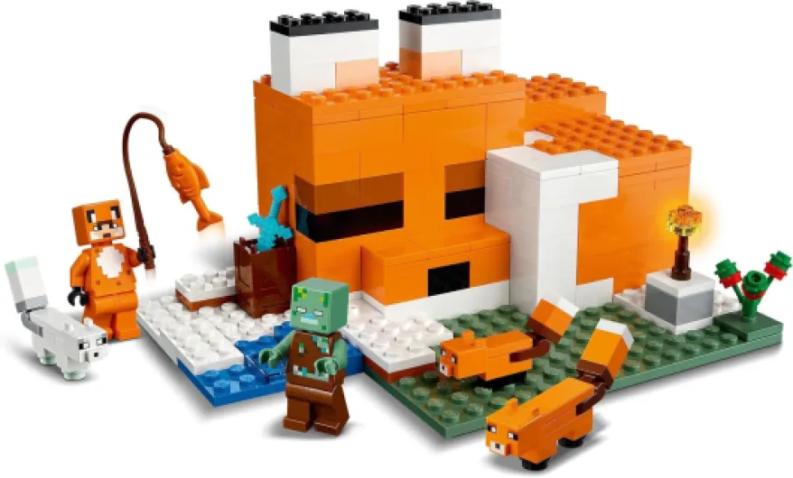 Minecraft Le Refuge Renard - Jouet Maison avec Figurines de Héros, Mob & Animaux - Décoration Gaming - Accessoires Dont Épée de Diamants - Cadeau pour Gamer, Garçon ou Fille dès 8 Ans 21178 Unique