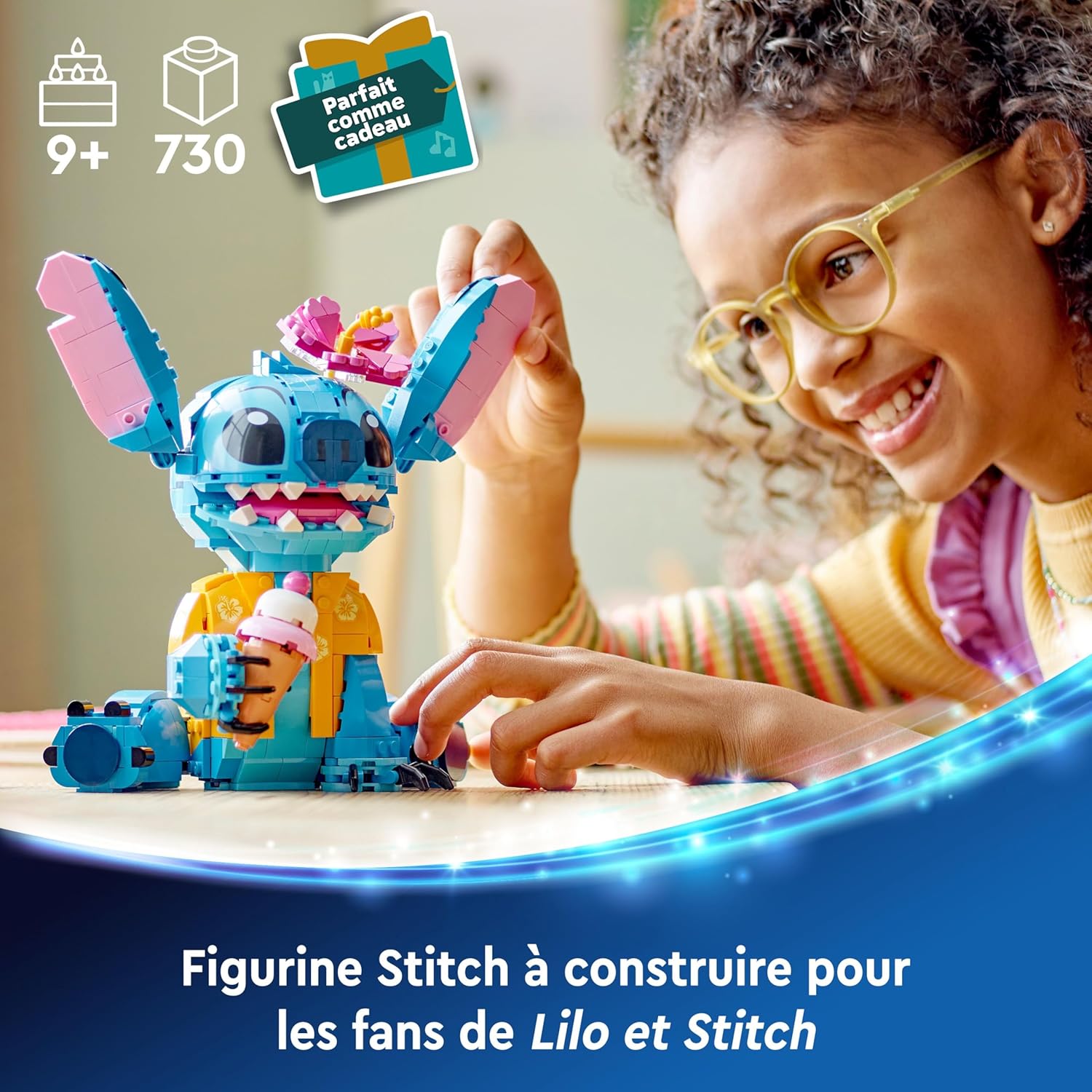 ǀ Disney Stitch - Jouet de Construction & Décoration - Figurine à Exposer avec Cornet de Glace & Fleur - Idée Cadeau pour Fille ou Garçon dès 9 Ans et Fans du Film Lilo & Stitch 43249 Moderne