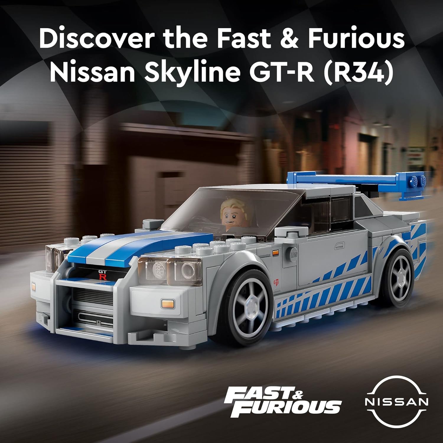 76917 Speed Champions Nissan Skyline GT-R (R34) 2 Fast 2 Furious, Kit de Construction, Maquette de Voiture de Course, avec Minifigurine Brian O'Conner