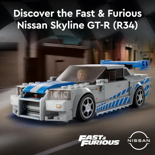 76917 Speed Champions Nissan Skyline GT-R (R34) 2 Fast 2 Furious, Kit de Construction, Maquette de Voiture de Course, avec Minifigurine Brian O'Conner