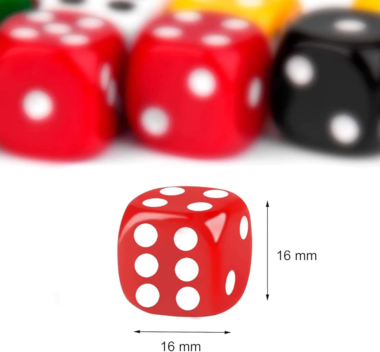 Lot de 10 6 dés Face dés pointillés dés en Coin Arrondi Jeu de Dés en Acrylique de 16 mm pour Jeux de société (Couleur Mixte)