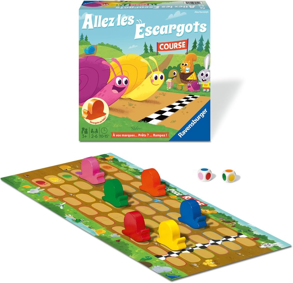 Allez Les Escargots – Jeu de société Enfant dès 3 Ans – Premier Jeu éducatif de Couleurs et de Parcours – Course d’escargots – 2 à 6 Joueurs – Version française