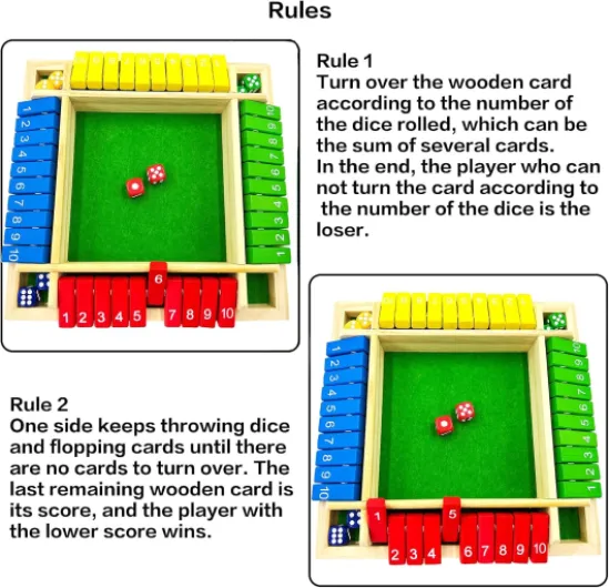 Shut The Box 4 Joueurs -Jeu de société en Bois Classique-Jeu de dés-Jeu de Rassemblement de la Famille-Jouet de Voyage-Convient à la Formation en logique mathématique pour Enfants(Coloré) 4 Joueurs(coloré)