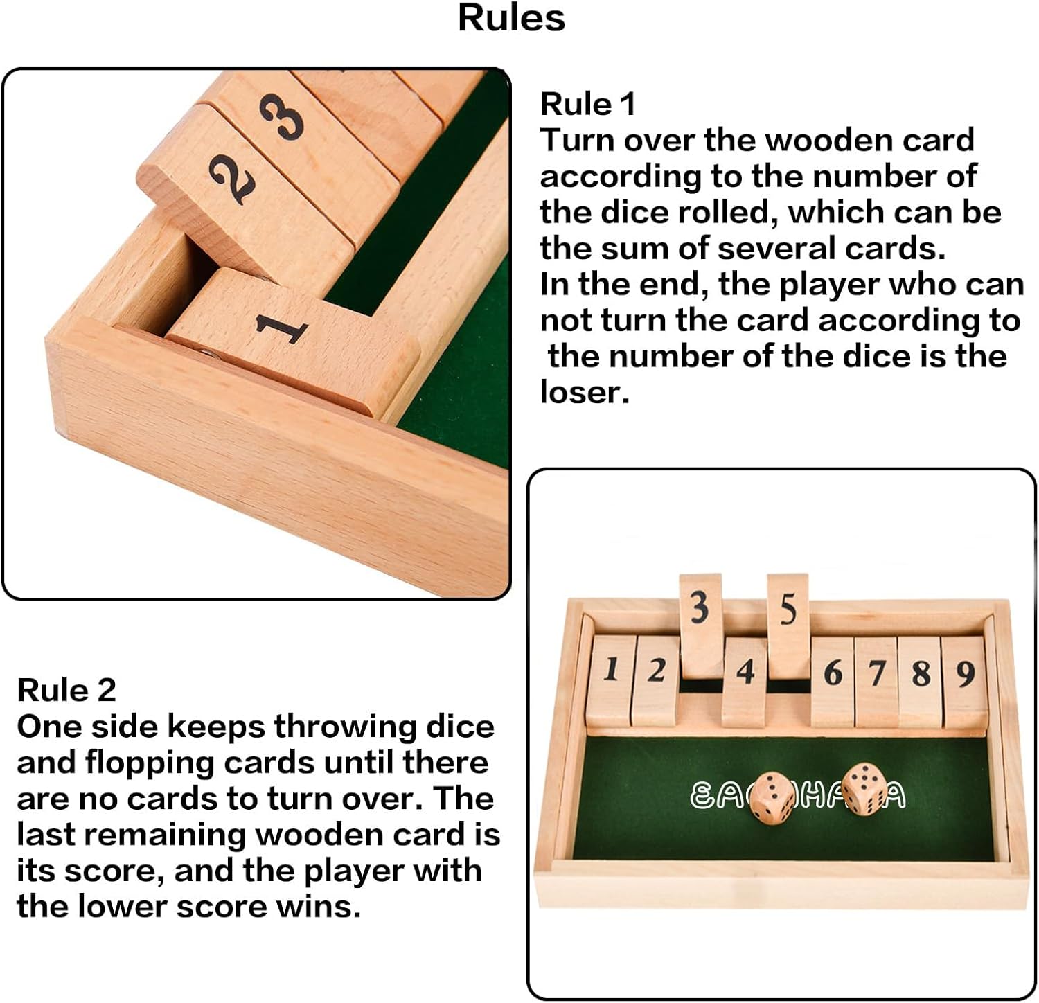 Shut The Box -Jeux de société en Bois Classique-Jeu de dés-Jeu de Rassemblement de la Famille-Jouet de Voyage-Convient à la Formation en logique mathématique pour Enfants 2 Joueurs