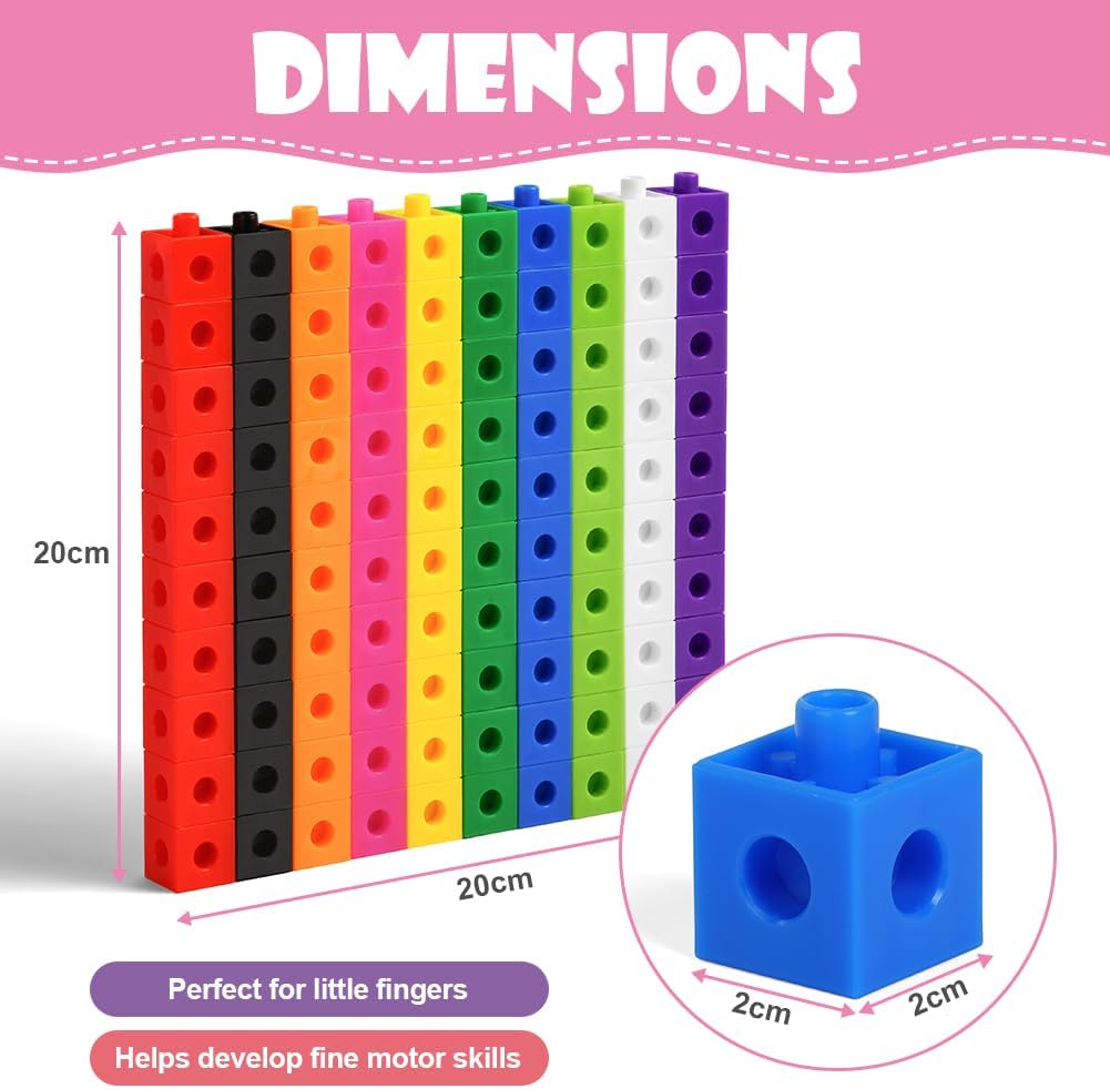 HOTUT Cubes à Emboîter pour Apprendre à Compter - Lot de 100, Jeu de Construction Mathématique Éducatif Enfant 3-8 Ans 2 cm x 2 cm x 2 cm