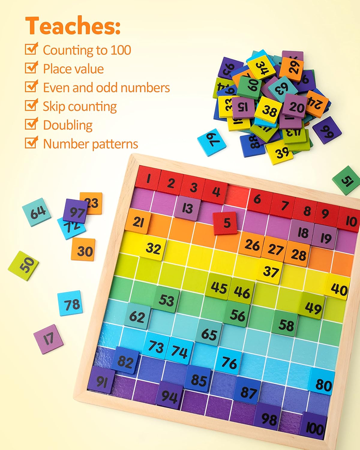 Bois Math Hundred Board 1-100 Chiffres Apprentissage Jouets éducatifs Coloré Montessori Comptage Jeu de Société pour Préscolaire 3 4 5 Ans Garçons Filles