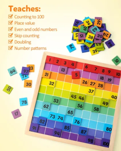 Bois Math Hundred Board 1-100 Chiffres Apprentissage Jouets éducatifs Coloré Montessori Comptage Jeu de Société pour Préscolaire 3 4 5 Ans Garçons Filles