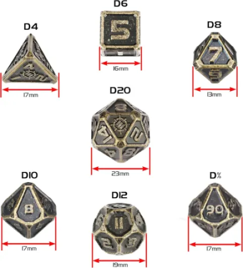 ENHANCE Ensemble de Dés en Métal DND - 7 Dés en Zinc Massif avec étui de Rangement en Métal et Sac Inclus - RPG pour Donjons et Dragons, Pathfinder, etc - (Bronze Antique) Ancient Bronze