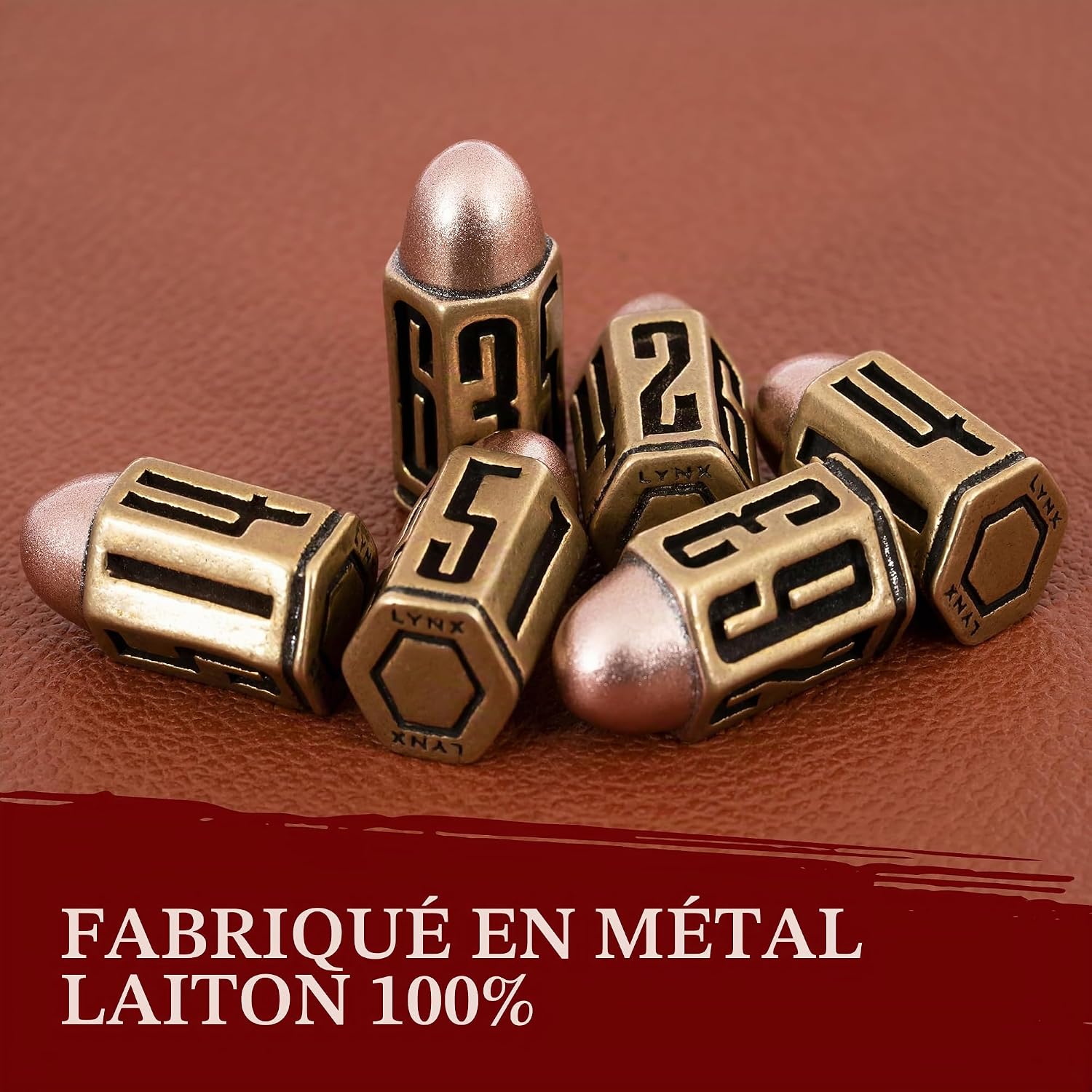 Set de Dés Métal en Forme de Balle/Bullet Dice Set - Six Dés JdR D6 en Laiton - Compatible avec Donjon et Dragon, Wargames, Jeu de Role,D&D, Accessoires RPG/Dungeons & Dragons/DND