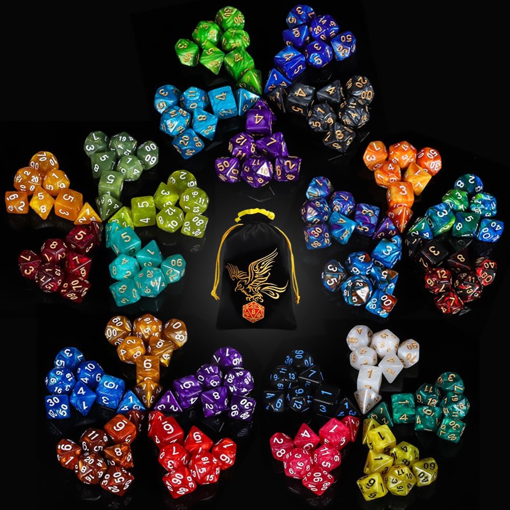 Jeu de dés du DND, dés polyédriques 175PCS, 25 Couleurs Dés du Jeu de dés DND Les donjons Dragons DND RPG Jeux de Table MTG Dés D4 D8 D10 D% D12 D20 Couleur D-25