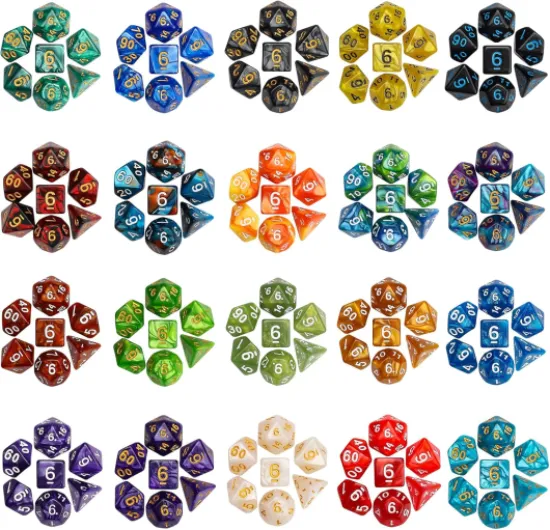 Jeu de dés du MDN, dés polyédriques 140PCS, 20 Couleurs Double-Couleurs Dés du Jeu de dés DND Les donjons Dragons DND RPG Jeux de Table MTG Dés D4 D8 D10 D12 D20