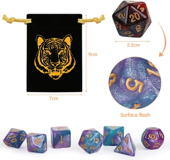 Lot de 42 Dés Polyédriques Couleurs du Ciel étoilé pour Jeux de Rôle Jeux de Table Donjons et Dragons Jeu de Dés Double-Couleur