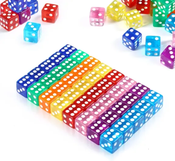 Lot de 40 Dés Translucides Coloré de 16 mm avec 6 Faces 8 Couleurs pour Jouer à des Jeux 16mm