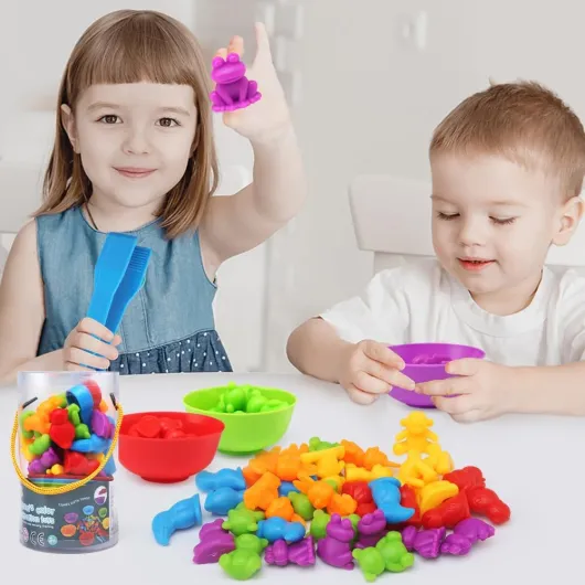 Jeux Montessori 2 3 4 5 Ans, Jouets pour Comptage et Tri Numéros Compter Les Jouet avec gobelets, dés et Pinces pour Apprendre à Compter Les Couleurs motricité Fine, Jeux Montessori 48 Animal
