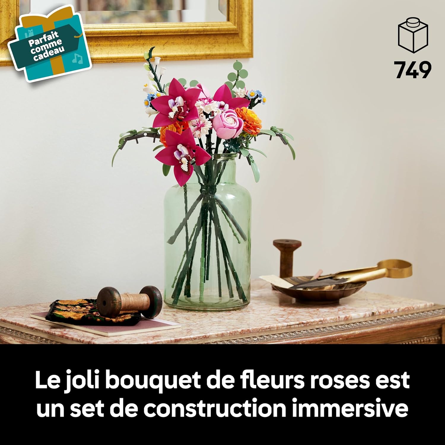 Botanicals Le Joli Bouquet de Fleurs Roses - Set de Construction pour Adulte - Plantes Artificielles pour Décoration Intérieure - Marguerites, Roses, Fleurs de Sureau & Eucalyptus - Cadeau 10342 Pretty Pink Flower Bouquet 10342