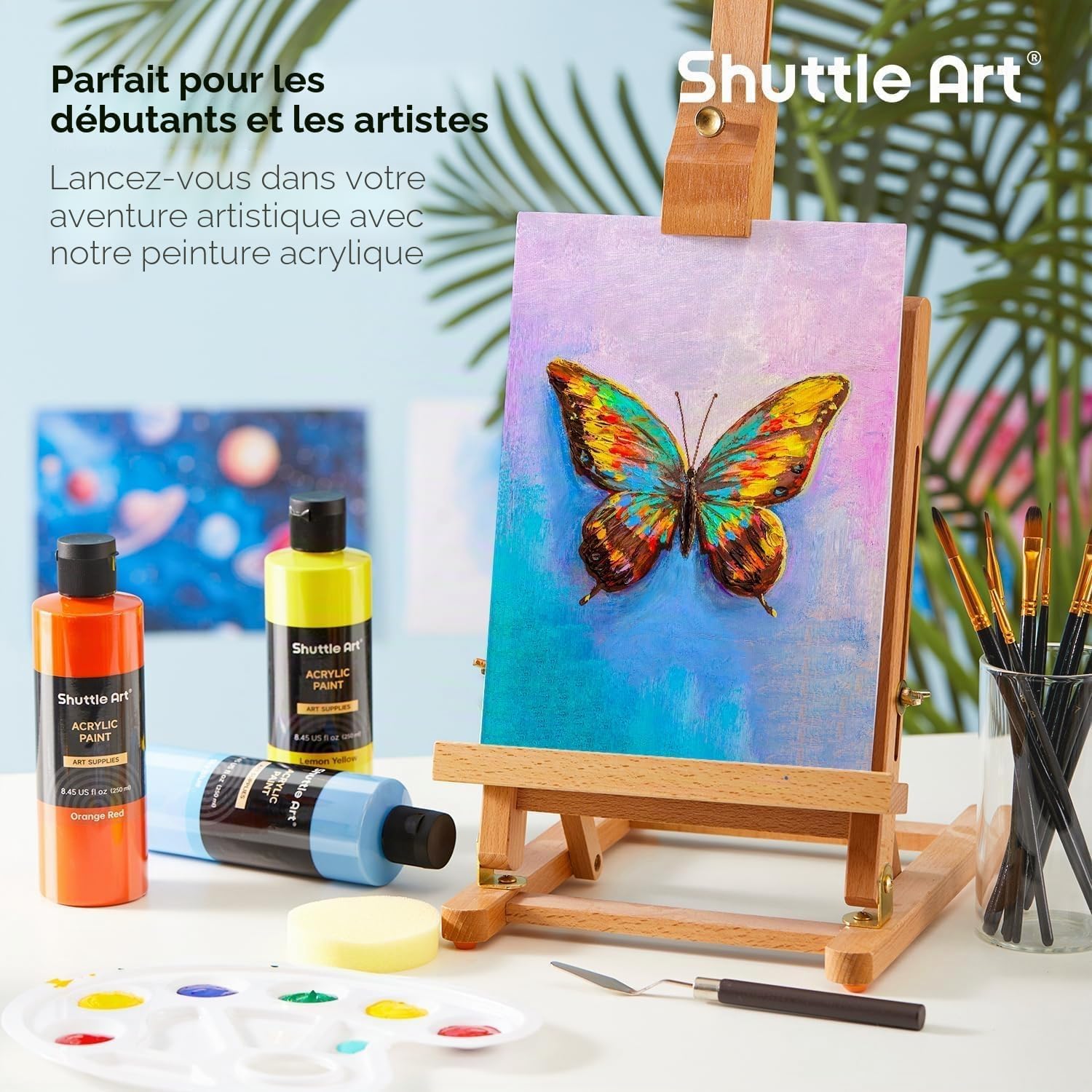 Peinture Acrylique, Set de 18 Couleurs Flacons (250ml/8,45oz), Richement Pigmentée, Lot de Peinture Acrylique pour Artistes, Débutants sur Toiles, Bois et Céramique 240 ml (Lot de 18)