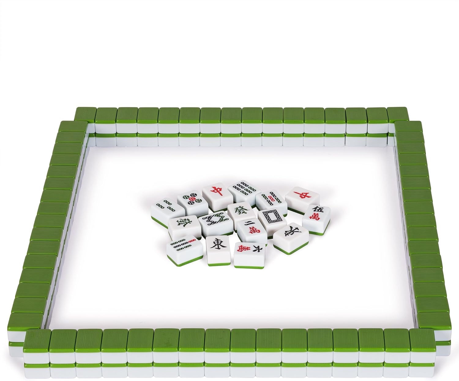 YMI Mahjong Chinois Rouge Heritage, 146 tuiles - 146 tuiles gravées en mélamine à rayures vertes, étui vinyle rouge, dés et indicateur de vent; 4,3 kg - Chinois uniquement.