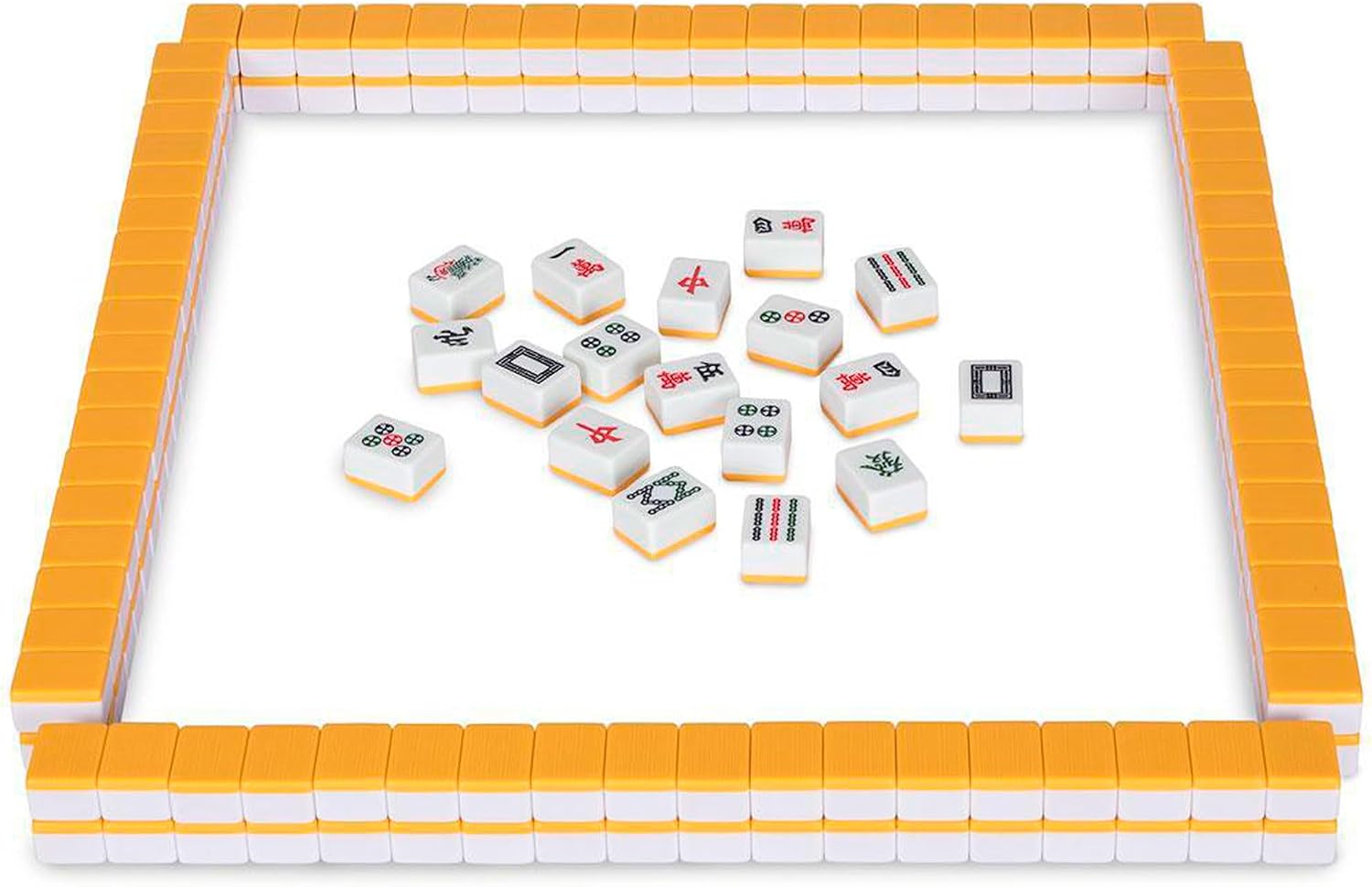 YMI Coffret de Mahjong Chinois Rouge Prestige, 146 tuiles - 146 tuiles en mélamine gravées, dos bambou jaune, étui vinyle rouge, dés, indicateur de vent; 4,3 kg - Chinois uniquement.