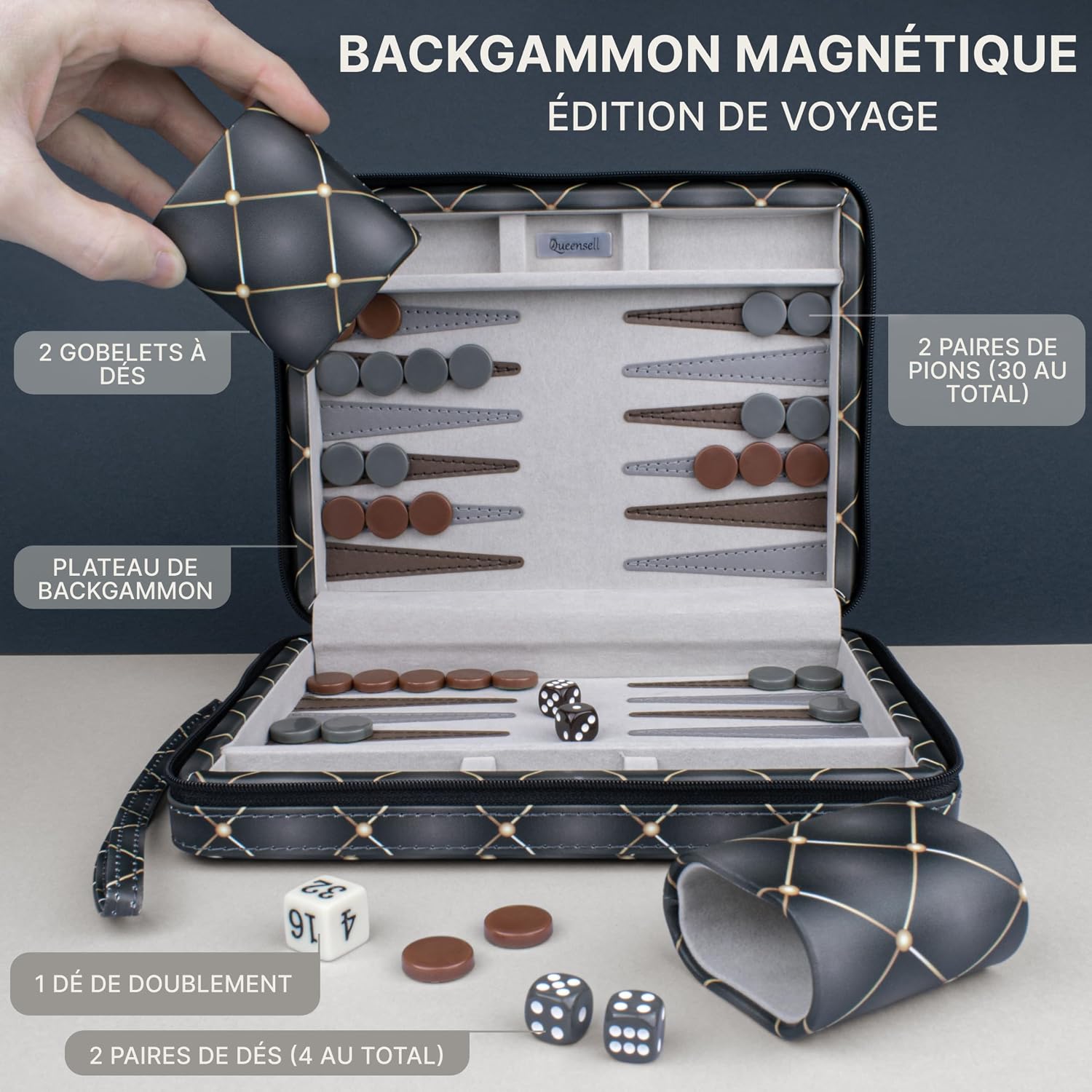 Sets de Backgammon Magnétiques de Voyage pour Adultes – Jeu de Plateau de Backgammon en Cuir PU de Qualité pour Adultes et Enfants – Cadeau de 23,6 cm pour Homme avec 32 Pièces Magnétiques dans Étui