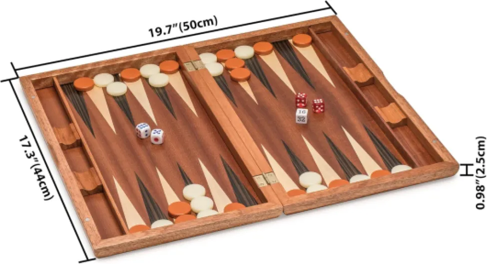 Jeu de Backgammon Incrusté en Bois - Cascadia - avec Pièces de Jeux en Acrylique & Gobelets à Dés en Bois, Plateau de 43 cm