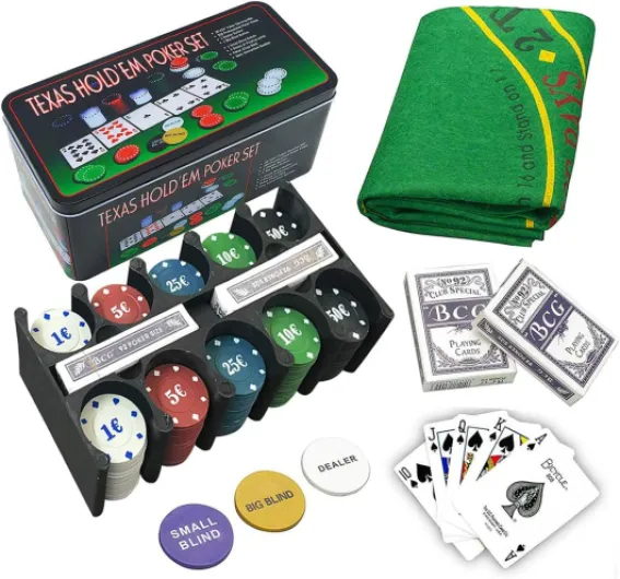 GRUPO FU Poker Set - Metal Box, 200 Jetons de Poker, 2 Couvertures, Bouton Dealer, Small Blind, Large Store, Table de Jeu