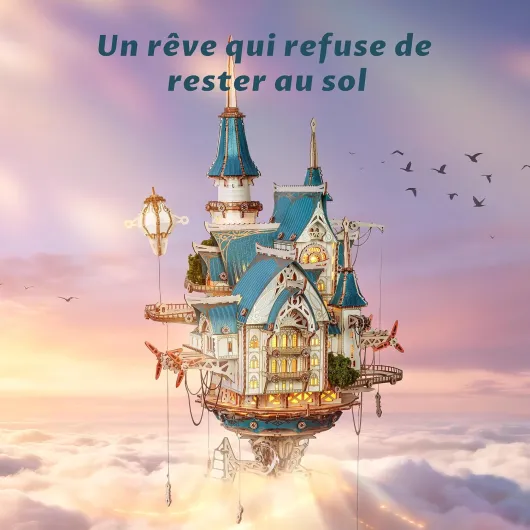 Puzzle 3D en Bois Château à Vapeur – Kit de Construction château Flottant Steampunk Baroque avec Engrenages mécaniques, Cadeau Unique pour Adultes et Adolescents