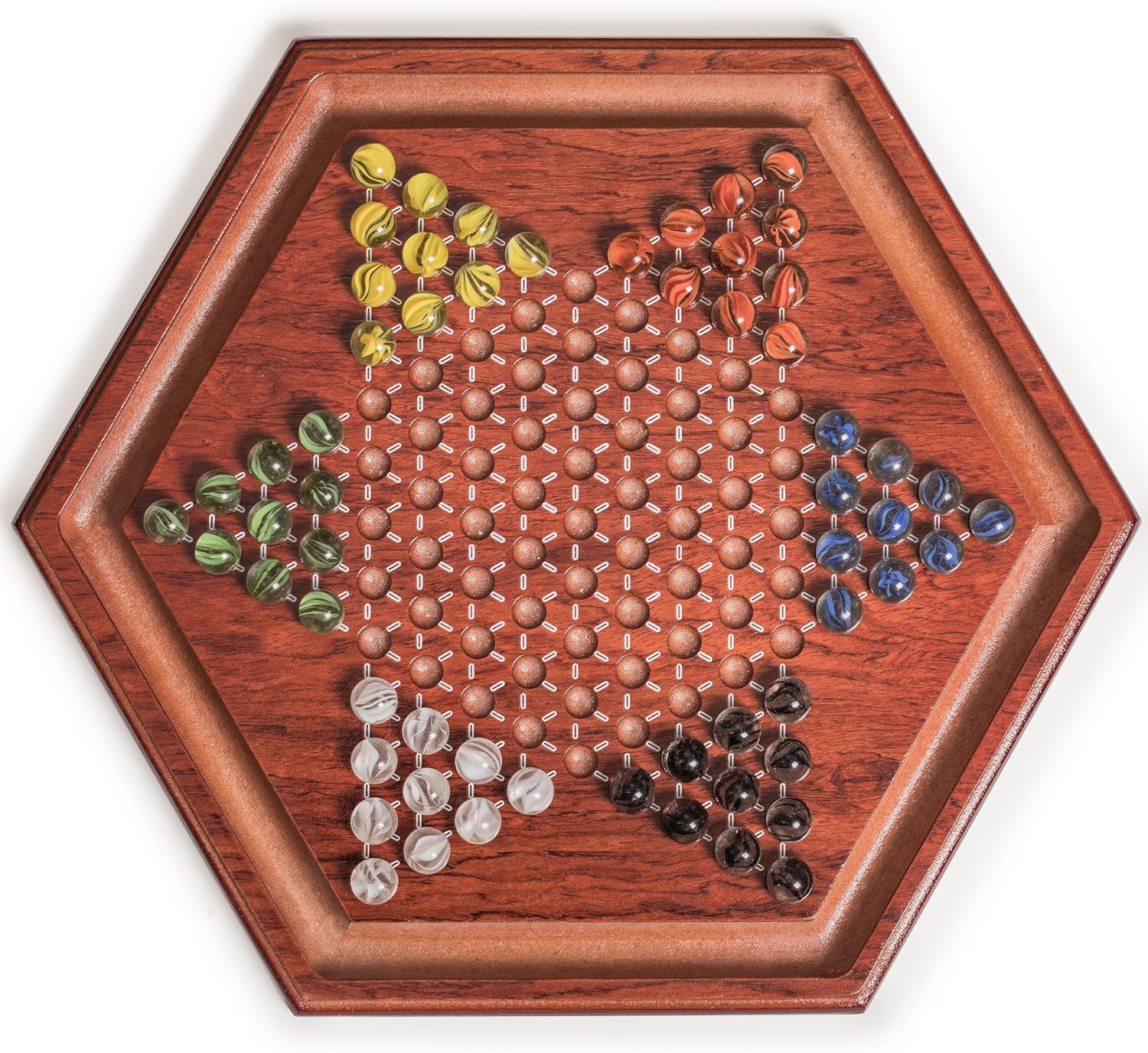 Jeu de Dames Chinoises Halma en Bois - 34,5 centimètres - avec Billes de Verre Colorées (16 millimmètres)