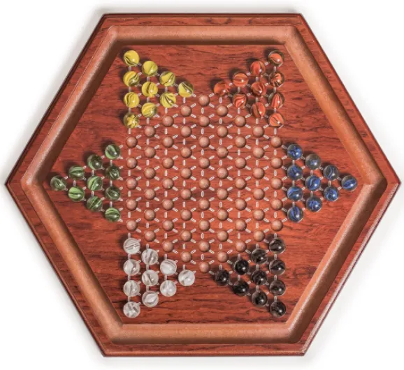 Jeu de Dames Chinoises Halma en Bois - 34,5 centimètres - avec Billes de Verre Colorées (16 millimmètres)