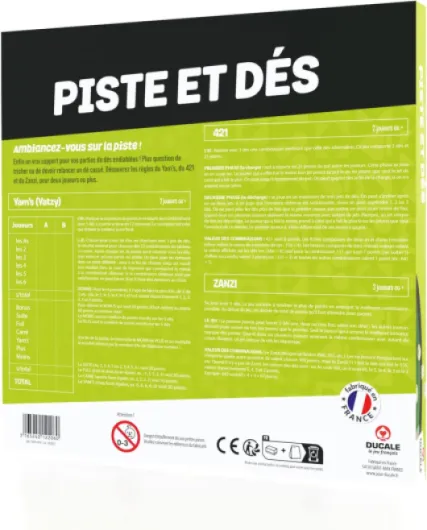 Piste de Dés de 33 cm avec 5 Dés de Yam's et 21 Jetons - Plateau de Jeu Traditionnel pour Yams et 421 - Revêtement Feutrine Silencieux - Format Compact Idéal Famille et Amis