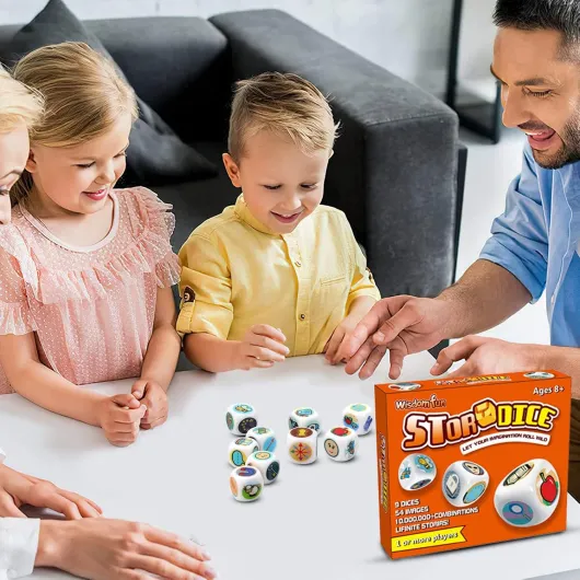 Jeu de dés narratifs – Cubes de symboles d'image, création d'histoire aléatoire, invites visuelles engageantes, fonction longue queue d'amélioration de l'expression du langage - activité sur table