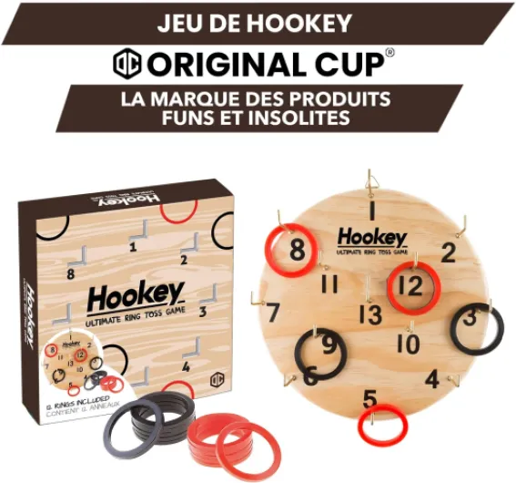 Hookey Game - Jeu de Lancer d'Anneaux avec Cible - Jeux d'Adresse en Bois pour Enfants et Adultes - Jouet d'Intérieur et Extérieur pour animer Anniversaires et Kermesse - Fléchettes