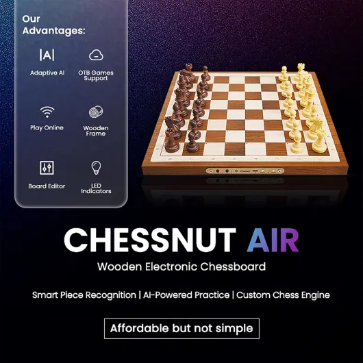Jeux d'échecs électroniques Chessnut Air - Échiquier en Bois Fait Main, LED, IA adaptative et Application