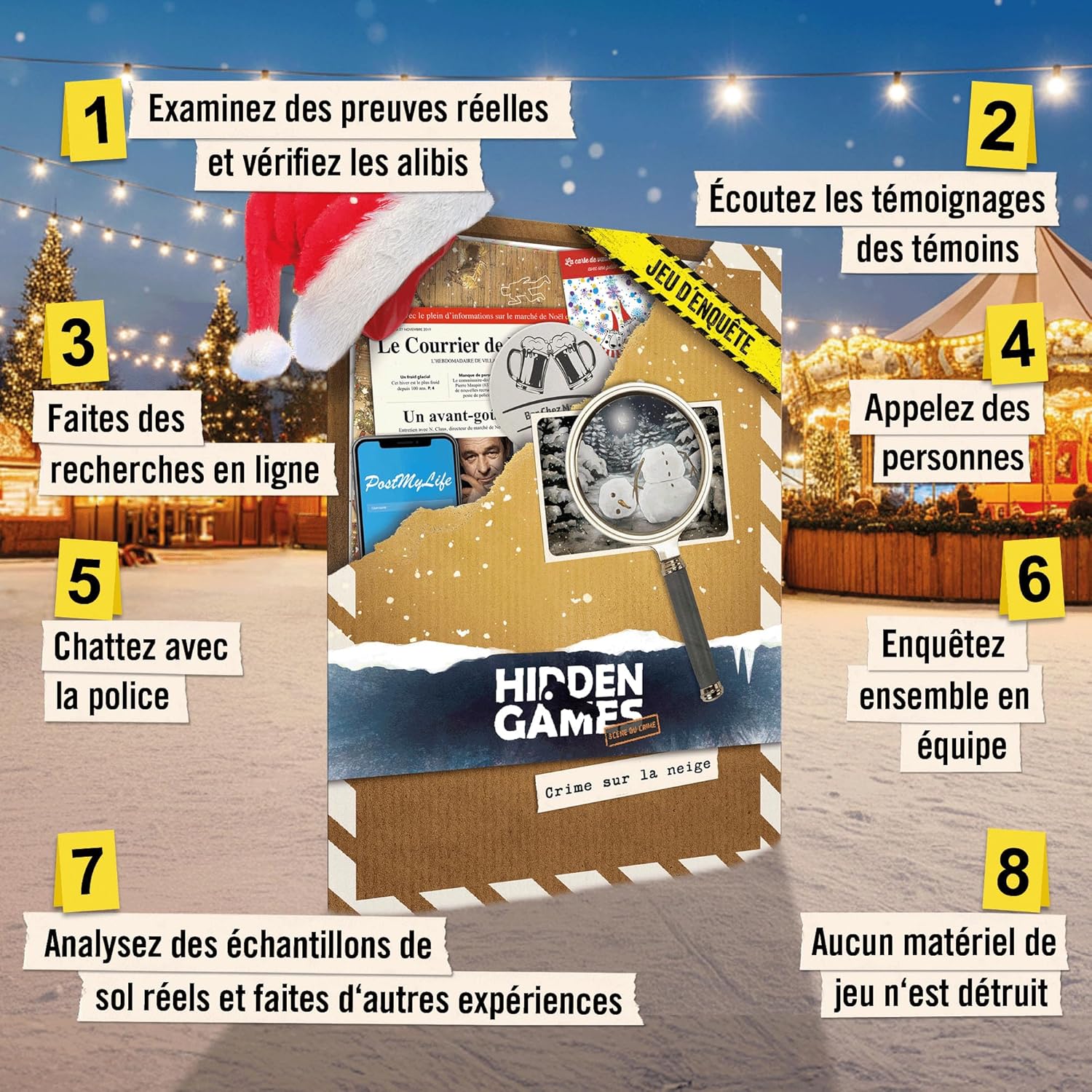 Dossiers Criminels – Crime sur la Neige – Jeu d'enquête - Mort en plein spectacle au marché de Noël - Escape game adulte niveau expert, audio, vidéo & web - 1-6 joueurs, dès 14 ans FR