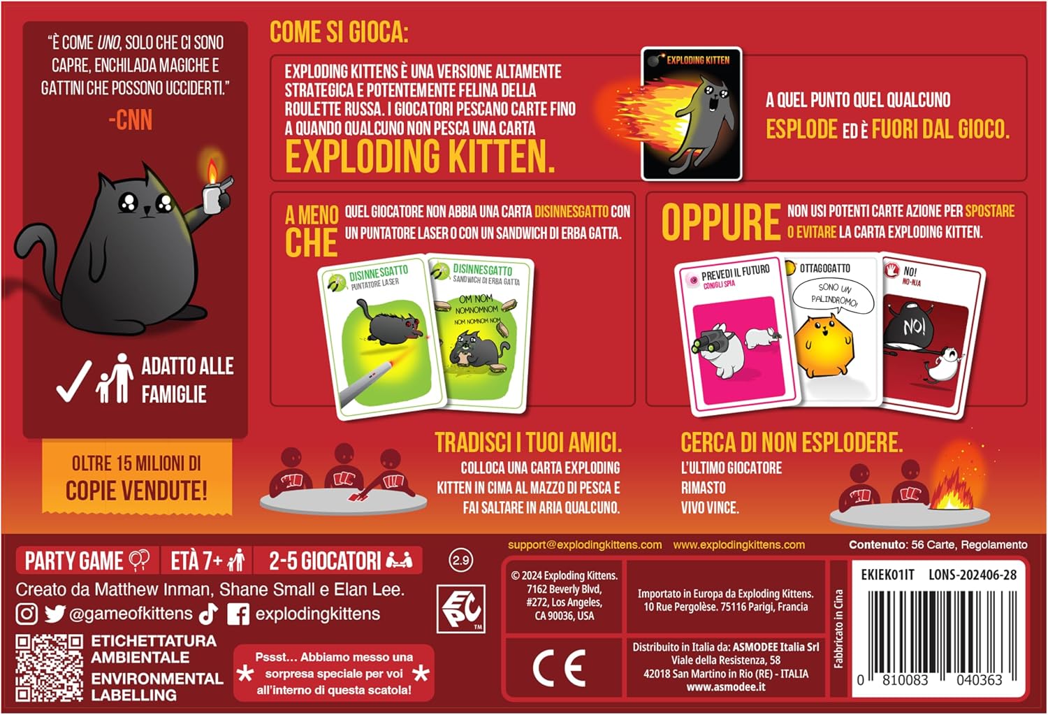 Asmodee - Exploding Kittens - Jeu de cartes, jeu de société, 2-5 joueurs, 7 ans et plus, édition en italien Exploding Kittens Single